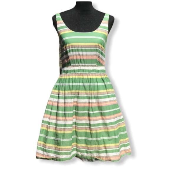 Boden Dress Green Pink Striped Fit Flare Pinup 4 - Picture 1 of 9